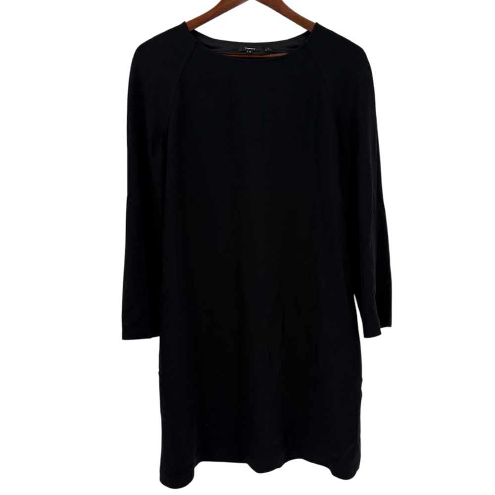 Theory Raglan Tie Long Sleeve Black Maxyne Crepe Dress‎ Pockets Medium